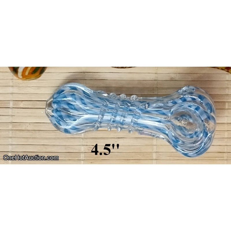 4.5 inch Clear Glass Pipe w/Blue Ribbon