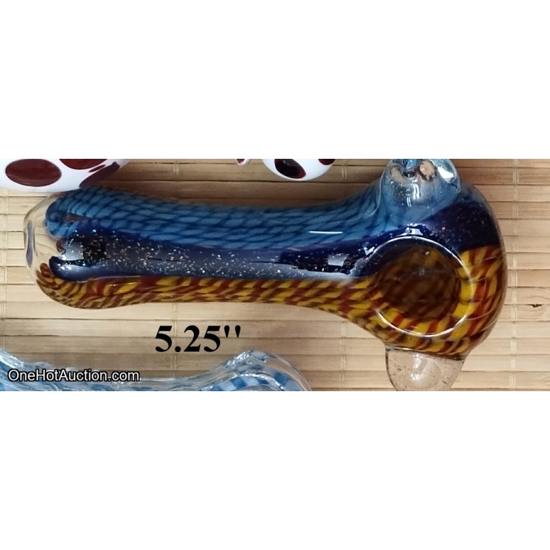 5.25 inch Blue Glass Pipe w/ribbon & dichro