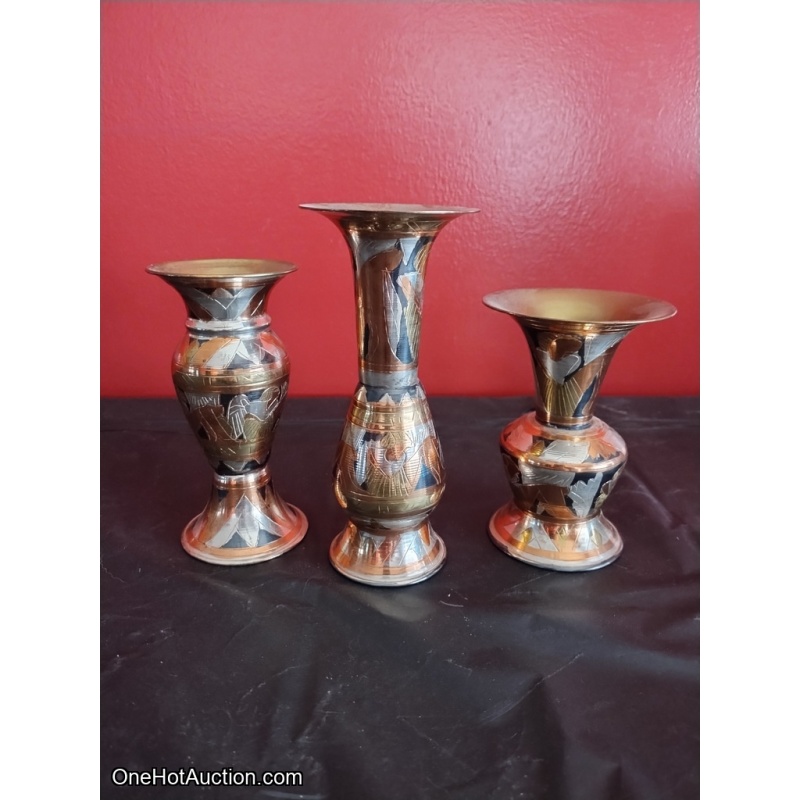 Set of 3 Brass Candlestick Holders